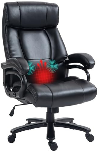 Vinsetto Sillón de Masaje para Oficina Sillón ergonómico con función de calefacción 2 Puntos de Masaje por vibración Altura Regulable Funda sintética Carga máx. 180 kg Negro
