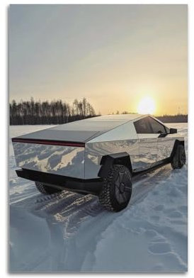 MAOM Auto-Poster, Motiv: Tesla Cybertruck im Schnee, dekoratives Gemälde, Leinwand, Wandposter und Kunstdruck, moderne Familienschlafzimmer-Dekoration, Poster, 50 x 75 cm