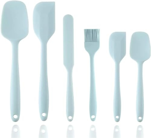 6-Pack Silicone Spatula Set Heat Resistant Non-Stick Stainless Steel Core Food Grade BPA Free Rubber Spatulas Kitchen Baking Tools Cooking Utensils Cookware Turner Tongs (Light Green)