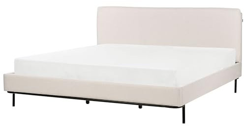 Beliani Polsterbett Stoffbezug Hellbeige mit Lattenrost 180x200cm hohes Kopfteil Corio