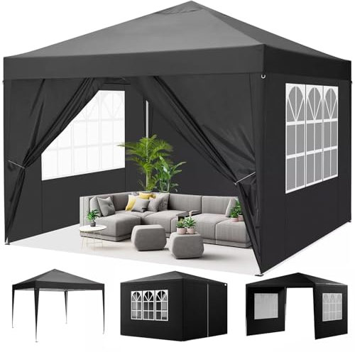 Kanwod Tonnelle 3 x 3 m étanche Torm | Tente de réception avec 4 panneaux latéraux et fenêtres | Tonnelle pliable pour événements, mariage, jardin, stand de marché, marché aux puces | Tonnelle de