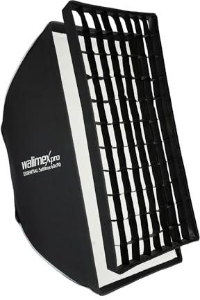 Walimex pro Essential Softbox 60x90cm, um 360° drehbar, einfacher Aufbau, inkl. Grid, Bowens Adapter und Transporttasche, ideal für Produkt- und Peoplefotografie