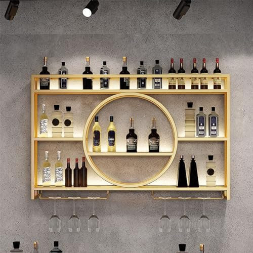 Porte Bouteille Muraux Métalique Étagère À Vin,Casier À Vin Porte-Verre À Vin Suspendu Mural,Porte-bouteilles Pour Bar,étagère flottante, Étagères Polyvalentes en Métal,Étagère Murale À Bouteilles,