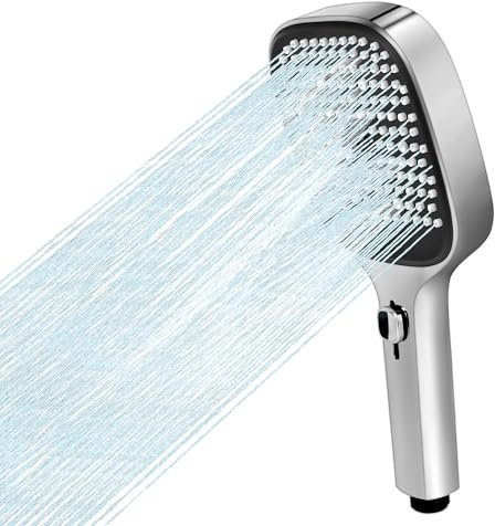 Shower Head High Pressure, Square Shower Head with 3 Modes, Universal Shower Heads in Shiny Chrome Plated Finish (Without Hose)