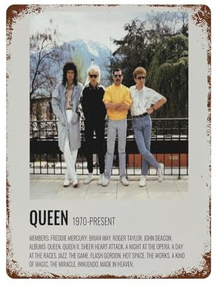 HAMAQAA Queen Band (12) decorazione da parete in metallo, poster moderno per la decorazione della casa, poster in metallo, decorazione per casa, bar, negozio, cartello vintage, regalo, 39,9 x 30 cm