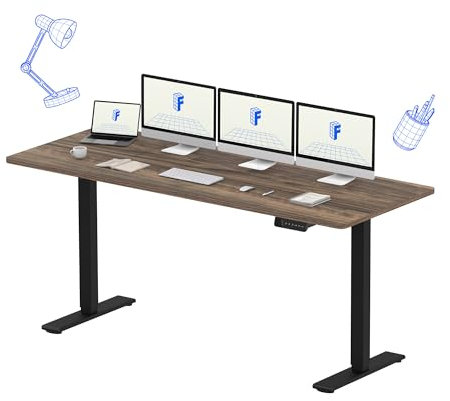 FLEXISPOT Bureau Assis Debout 180 x 80 cm avec 2 Moteurs Puissants, Table Stable Réglable en Hauteur, Bureau Électrique avec Fonction Mémoire (Noir + Marron)