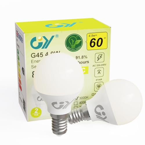 GY E14 LED Warmweiss Lampe 4,9W 3000K 807 Lumen Warmweiß Leuchtmittel, G45/P45 Energiesparlampe 60W Halogenlampe ersetzt, Nicht Dimmbar LED Birnen,6 stück