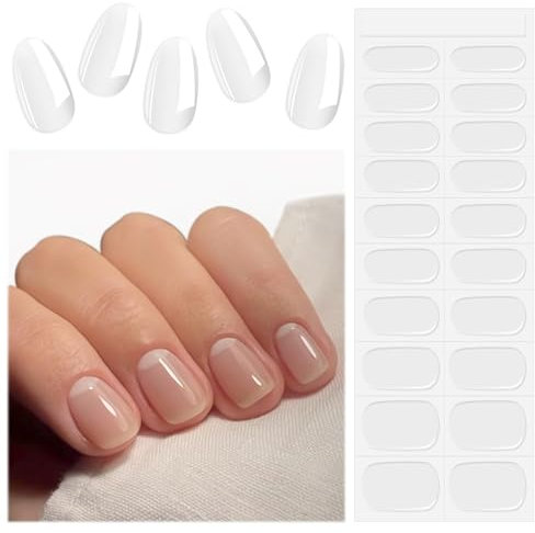 EBANKU Semi Cured Gel Nail Strips, 20PCS Long Lasting Nail Strips - Easy to Apply & Remove for Salon-Quality Pedicure| Clear