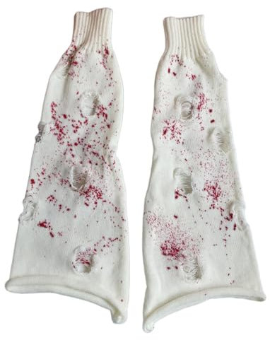 kakazoomm store Y2K Scaldamuscoli Sanguinoso Usurato Buchi Stile Calzini Lunghi Ragazze Lunghezza Ginocchio Calzini Caldi Impilati Decorazione Halloween Piedi Invernali Versatile Carino Ossa Stivale