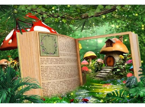 Xiaoterna 2,2x1,5m Fond de Livre Magique Fond Photographique forêt Fantastique château Champignon Herbe Fleurs Fond de Forêt Accessoires pour Photos de Portrait d'enfants et d'adultes