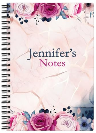 EnvyFone Personalised A5 Notebook | Beautiful Floral Rose Gold Marble Blend | Any Name's Notes | for School Homework or Work Girls Ladies Friend Teachers Colleagues Present | Journal | Flowers