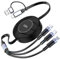 3-in-1 Retractable Multi Charging Cable, 100W USB-C/A to Lightning/USB-C/Micro Fast Phone Charger Cord for iPhone 16, iPhone 15, Samsung, MacBook, iPad (Black)