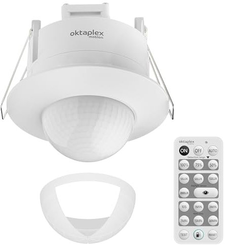 Oktaplex Sam Lot de 2 détecteurs de mouvement encastrés 360° avec télécommande infrarouge 230 V Blanc