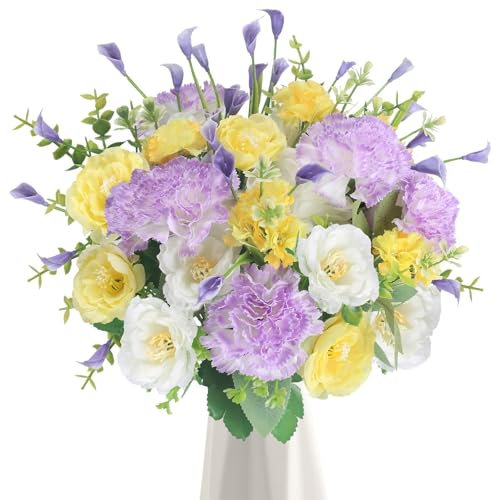 HUAESIN Künstliche Blumen Lila Kunstblumen Hortensien künstlich Pfingstrose Blumenstrauß Künstlich Rose Seidenblumen Plastik Blume für Hochzeit Balkon Garten Blumenkasten Party Tischdeko