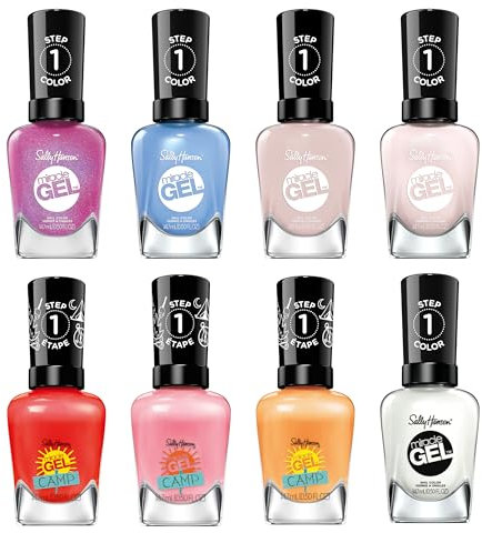 Sally Hansen 8-Piece Miracle Gel Nail Polish Set, NO UV Light Required, Gel-Like Nail Polish, Chip-Resistant, Quick and Easy to Use, Salon Quality Results, 100% Vegan Formula - 8 Assorted Shades