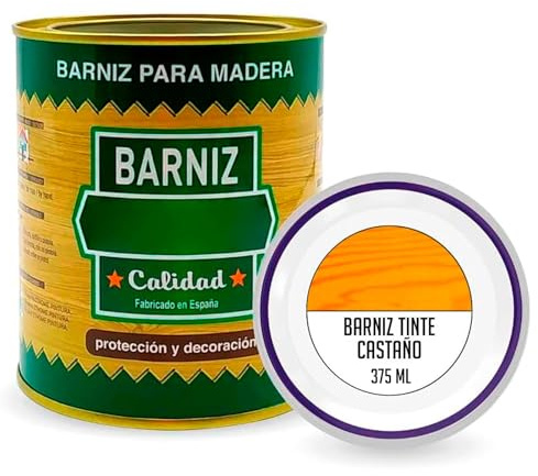 Tradineur - Bote de Barniz Brillo para Madera - Fabricado en España - Ideal para todo tipo de Maderas, vigas, cerchas, marcos, etc. - Capacidad de 375 ML - Castaño