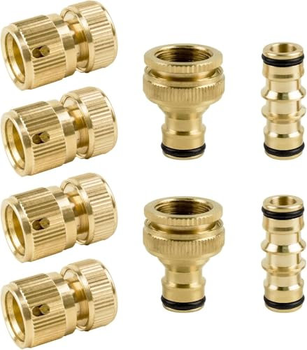 8 Stück Schlauchkupplung,Gartenschlauch Zubehör 1/2 zoll Messing Schlauchanschluss Satz mit Schlauchverbinder,1/2 Zwei Wege Kupplung,2in1 Wasserhahn Anschluss für Garten Schlauch Schneller Anschluss