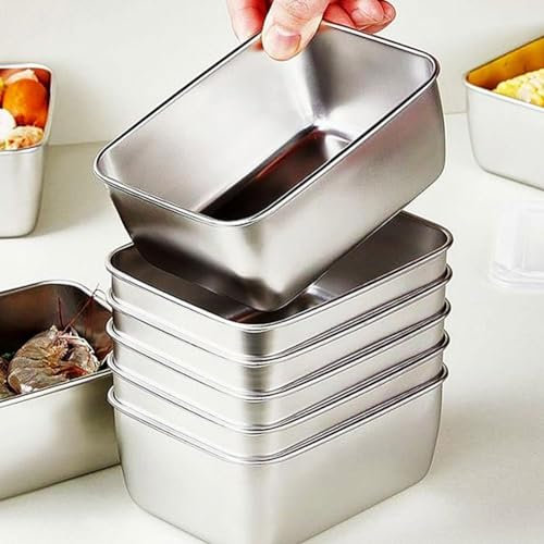 NEW-YIJUNSHUN Stainless Steel Food Storage Containers with Lids Set of 4 - Food Storage Box with Lid Airtight Preservation Boxes for Refrigerator, Picnic, BBQ - Multipurpose Trays
