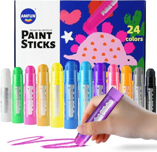 AMFUN Bâtons de Peinture Stick, Peinture Solide Gouache Solide en Stick, 24 Couleurs, Kit Art pour Enfants, Séchage Rapide