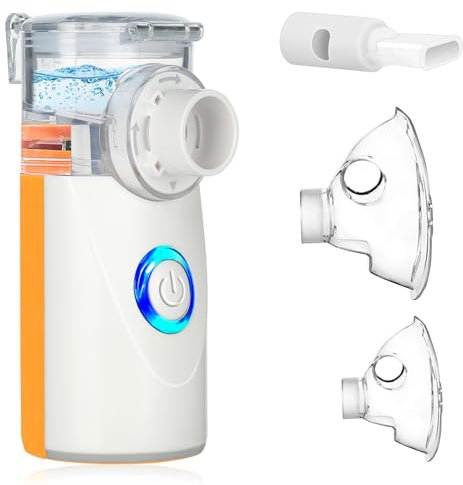 BIAOQINBO Aerosol Portatile Silenzioso per Adulti e Bambini, Macchina Aerosol con 2 Maschere E Boccaglio-Inalazione Ultrasuoni Nebulizzatore Aerosol per uso Domestico e in Viaggio (Arancione)
