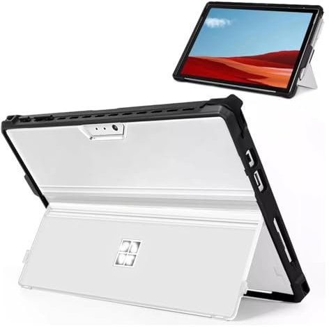 Case for Microsoft Surface Pro 7 Plus/7/6/5/4/LTE, Full Body Protection All-in-one Rugged for Surface pro 12.3 Inch Cover, TPU Rugged Frame, Compatible with Type Cover Keyboards, Transparent White