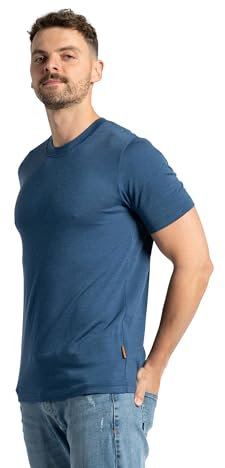 menique 100% Merino Wolle T-Shirt Herren Funktionsshirt Laufshirt Wandern Reisen Unterhemd Thermo Basisschicht Atmungsaktiv Kurzarm Sportshirt, Denim Blau, L