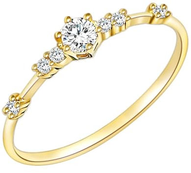 Trauringe 750 Gold, Hochzeitsringe Frauen 18 Karat Gelbgold mit Kleinen Zirkonia Damen Schmuck Größe 61 (19.4)