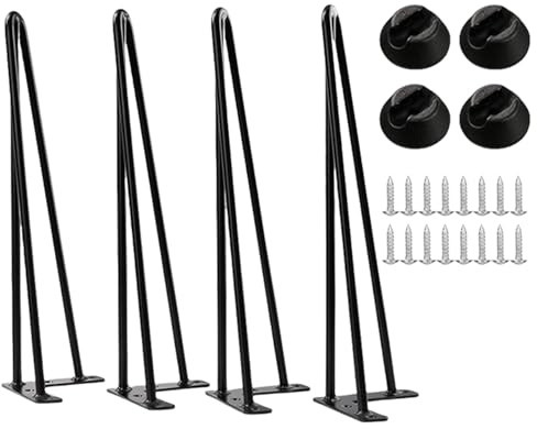 Lot de 4 pieds de table en épingle à cheveux robustes pour meubles et protections de sol, pieds de table basse en fer, pieds de protection de sol durables