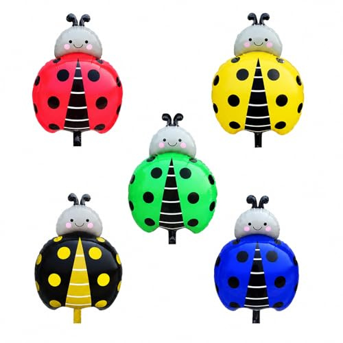 Fesnova Marienkäfer Folienballon, Marienkäfer Deko, 5 Stück Ladybug Ballon | Marienkäfers Geburtstag Deko, für Ladybug Geburtstag Deko, Marienkäfers Geschenk, Gartenparty, Insektenparty