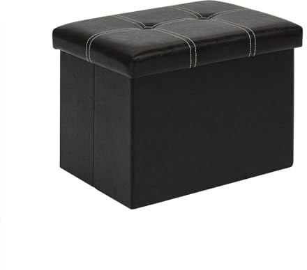 Bonlife Klappbare Aufbewahrungshocker,Multifunktionaler Hocker mit Stauraum | Schwarzes Kunstleder Faltbare Fußhocker mit Stauraum,Hocker mit Deckel,Spielzeugkiste,für Wohnzimmer,Schlafzimmer,42x32x32cm