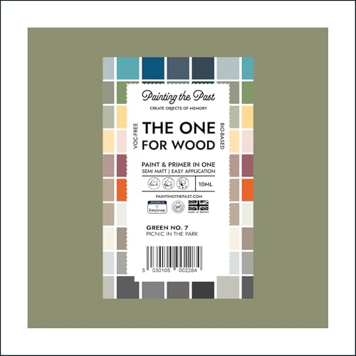 The One for Wood Paint & Primer 10ml (Sample) Green No. 7 Picnic in the Park | Semi Matt Finish, Bio-Based & VOC-Free Formula for Wooden Furniture & Surfaces | Durable & Easy Indoor Home Decorating