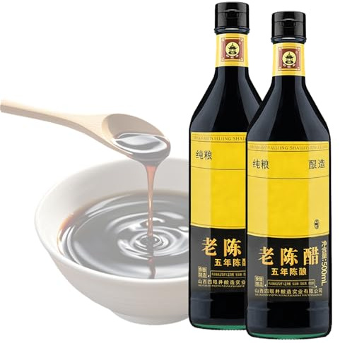 Lot de 2 Bouteilles de Vinaigre de Riz Noir Chinois « Ancient Craftsmanship », Vinaigre de Shanxi Vieilli 5 Ans, 500 Ml Chacune, Condiment Fermenté Entièrement Naturel