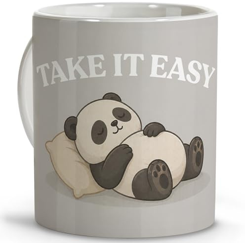 LolaPix Taza Panda. Tazas divertidas con frase. Regalo Relax. Apta para Microondas y Lavavajillas. Taza 330ml Take It Easy