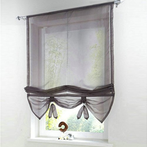 HongYa Uni Raffrollo Tunnelzug Raffgardine Transparenter Voile Bändchenrollo Küche Gardine H/B 155/80 cm Grau