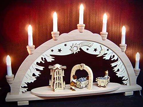 VSG 3D Lichterbogen Schwibbogen Bergmann 3 Bergleute und Pyramide + Lore 57 cm