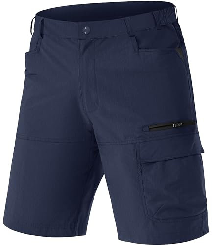 TACVASEN Herren Cargo Knielang Shorts mit Multi Taschen Sommer Schnelltrocknend Outdoor Wanderhose Arbeitshose Kurze (36, Marineblau)