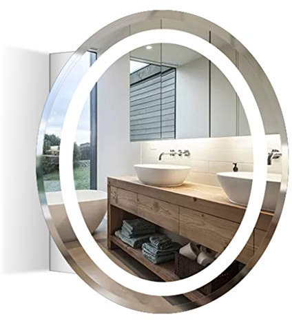 Armoires avec miroir Ronde Armoire Miroir Lumineux Anti-buée boîte Miroir Rangement Mural Toilettes Armoire Miroir Intelligent avec Tablette Miroirs de Salle de Bain