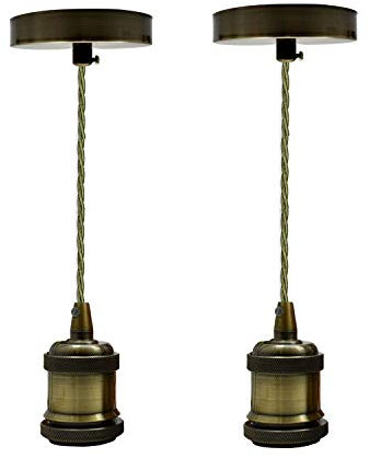 LEDSone Ceiling Rose Pendant Bulb Holder 2 Pack Green Brass 100 cm Braided Adjustable Cable with E27 Light Fitting lamp Holder for Kitchen Living Bedroom Dining Room Hallway Lighting