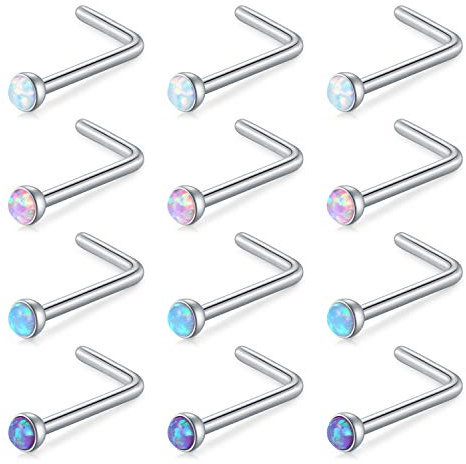 Incaton Nasenpiercing 18-20G Nasenring Silber Nasestecker Edelstahl Piercing Nase Piercing 2mm Opal Nase Schmuck für Damen Herren