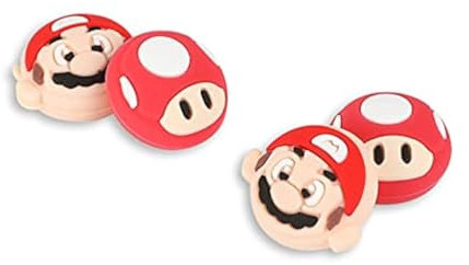 PERFECTSIGHT Switch Thumb Grips Caps, Cute Joystick Caps for Nintendo Switch/Switch Lite/Switch OLED, 4 PCS Thumbstick Cover, Analog Stick Button Cover for NS Joycon Controller (Red MLA & Mushroom)