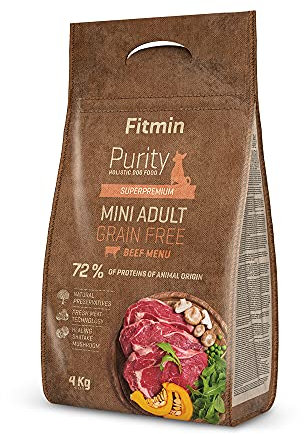 Fitmin Purity Dog GF Adult Mini Beef | Hundetrockenfutter | Ein getreidefreies futter | Rindfleisch mit SHIITAKE-Pilzen | Komplettfutter für Erwachsene Hunde Kleiner Rassen | Komplettfutter | 4kg