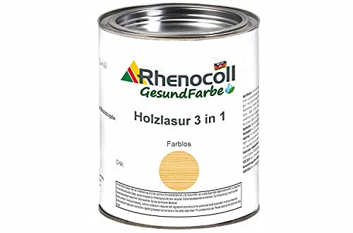 RHENOCOLL Holzlasur 3in1 zum Beschichten von Holz im Innen und Außen Bereich wie Holzhaus oder Terrassenmöbel, All-in-One Produkt, Holzlasur außen, Holzlasur innen (0,75 l, Farblos)