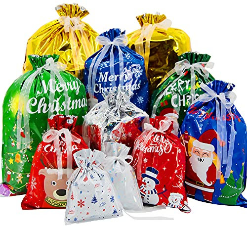 BQTQ 42 Pezzi Sacchetto Regalo di Natale con Coulisse - Sacchetti di Festa Natalizie per Caramelle, Biscotti e Regali - Borsa con Cordoncino