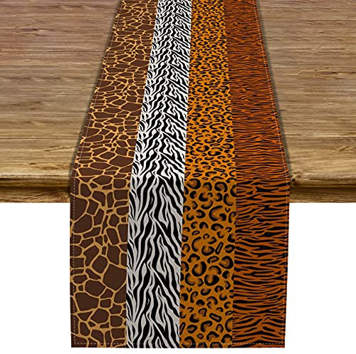 Leinen Safari Tischläufer Zebra Tiger Giraffe Leopard Dschungel Thema Geburtstag Party Wild Tischdekoration Kinderzimmer Esszimmer Dekor (33 x 182,9 cm)