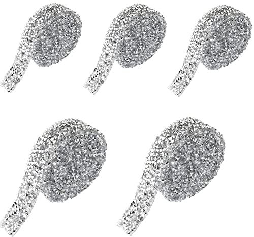 5 Rotoli Nastro Di Strass Di Cristallo, Adesivi Autoadesivi Con Diamanti Bling Fascia Avvolgente Rotolo Per Mestieri Auto Telefono Fai Da Te Artigianato Decorazione Argento 5 Yards 1,5cm