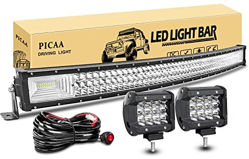 PICAA Led Barre Lumineuse 7D Triple Rangée Incurvé 42 pouces 104cm 540W Rampe a led barre de led avec de 2X 4 pouces Phare de Travail LED 12V 24V hors route Voiture Véhicules 4x4 SUV ATV Camion
