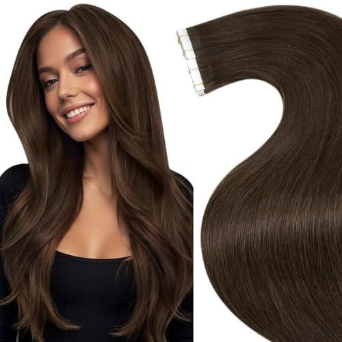 LaaVoo Tape Extensions Echthaar 60cm Braun Echthaar Extensions Tape in Dunkelbraun Glatt Skin Weft Remy Tape in Hair Extensions Human Hair 50g 20Pcs
