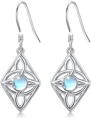 Regenbogen Mondstein Tropfen Ohrringe 925 Sterling Silber Keltischer Knoten Ohrringe Mondstein Schmuck Geschenke für Frauen Mädchen