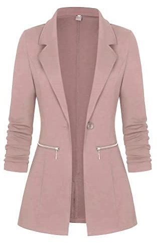 shownicer Donna Blazer Maniche Lunghe Aperto Davanti Colletto Cappotto Elegante Ufficio Lavoro Business Blazer Party Top con 1 Bottone Corto OL Giacca Cardigan A Rosa XXL