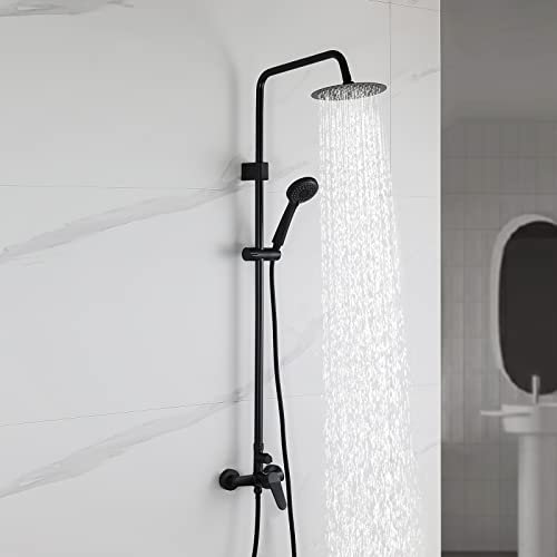 Ibergrif M17059B, Colonne de Douche avec Mitigeur, Tête et Douchette, Flexible de Douche, Support, Noir